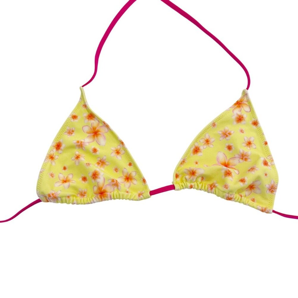 NEW Bright Swim Melody Paradise Triangle Bikini Top Yellow Pink Floral - Size XL - Picture 1 of 3